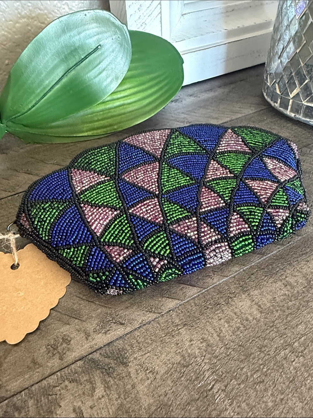 Neiman Marcus Peacock Inspired Beaded Clutch in Blue, Green, Pink